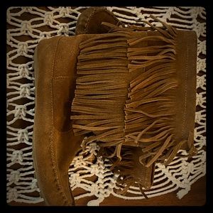 Brown Suede Fringed Booties